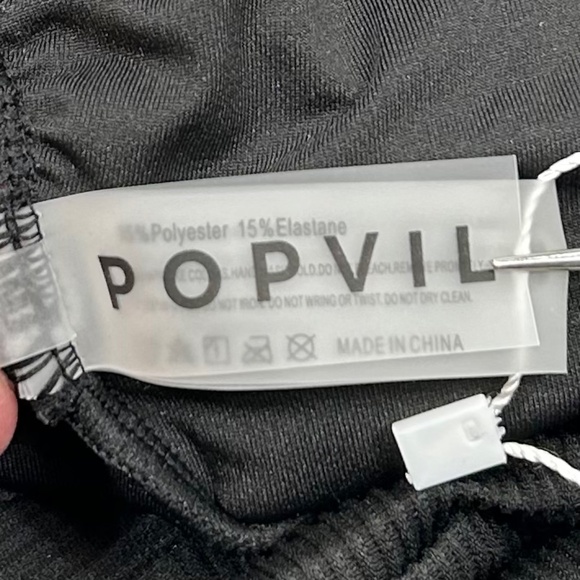 Popvil NWT Black Ribbed One Piece V-Neck Cut Out Front Swimsuit Size M - Picture 5 of 9